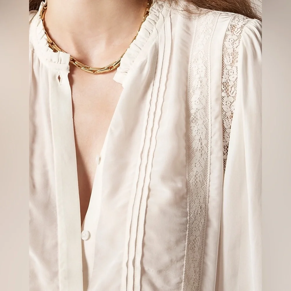 NWT J.Crew Lace Trim Pintuck Top in Crepe de Chine